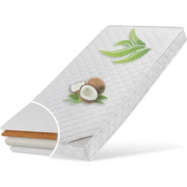 Kindermatratze 90x200 cm KOKOS mit gestepptem Aloe Vera-Bezug und zwei Härtegraden, 10 cm hoch, Babymatratze Kindermatratze 90x200 Kokos-Matratze für Babybett oder Kinderbett