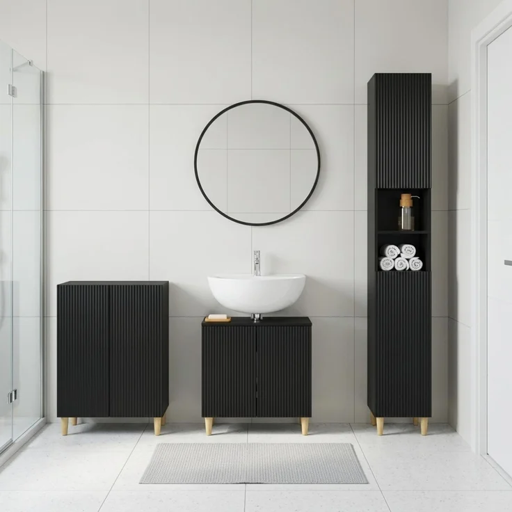 vidaXL 3-teiliges Badezimmer-Schranksystem ARNHEM Schwarz 3417442 – Bild 1