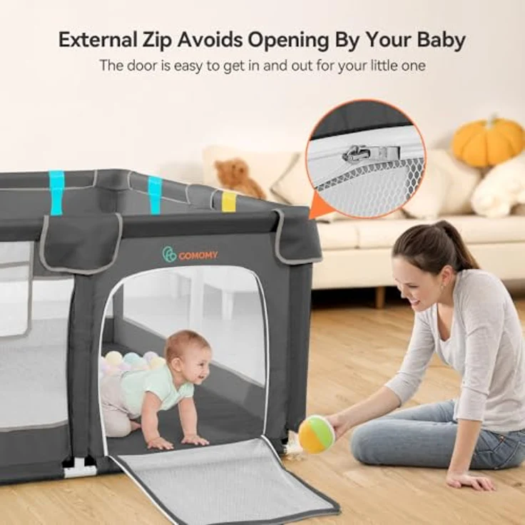 COMOMY Laufstall Baby, 127x127 cm Laufgitter Baby Sicherheitsbereich Schutzgitter für Kinder mit Weichem Netz, Rutschfestem Oxford Bottom (Grau) – Bild 7