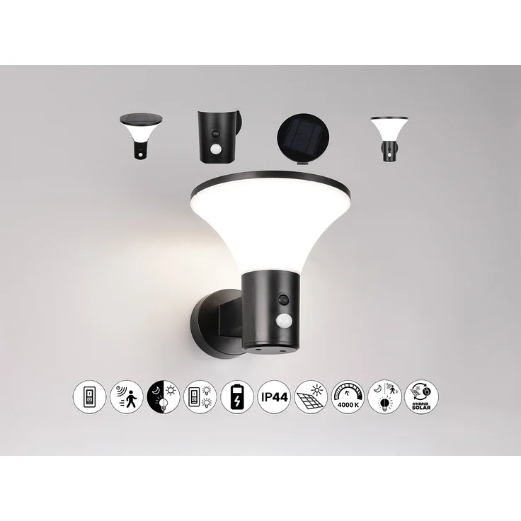 Außenwandleuchte GORDA mit Solar und Strom, Hybrid mit Bewegungsmelder Höhe 19cm – Bild 6