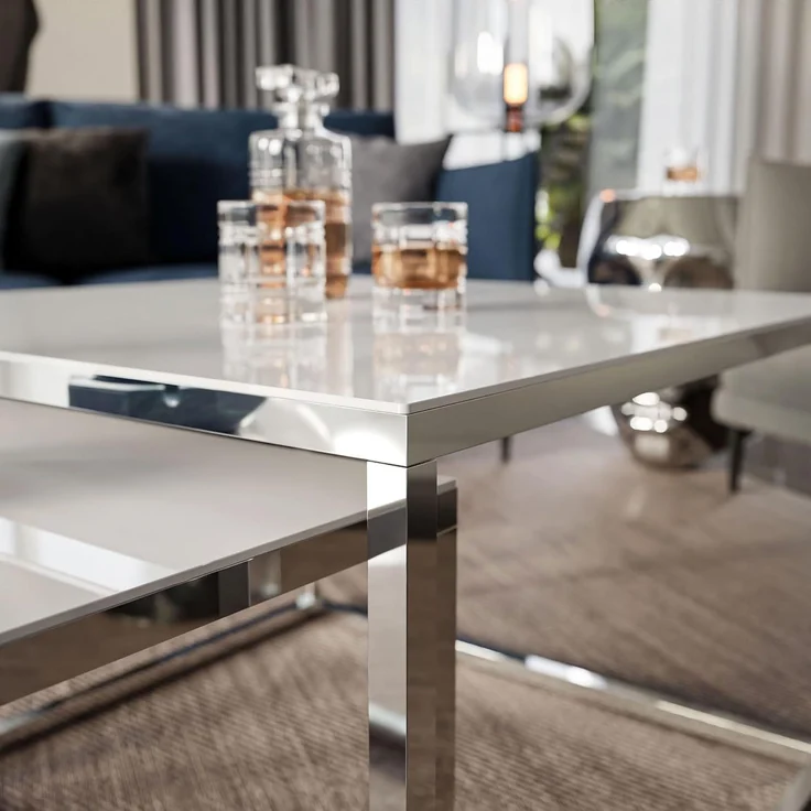 Lookway Couchtisch YOSHI GLASS 2in1 Chromgestell mit Glassplatte (2er-Set), Breite: 70 cm und 60 cm – Bild 5