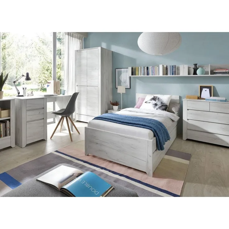Jugendzimmer Set Angel 6-teilig weißeiche mit Bett & Bettschubkasten