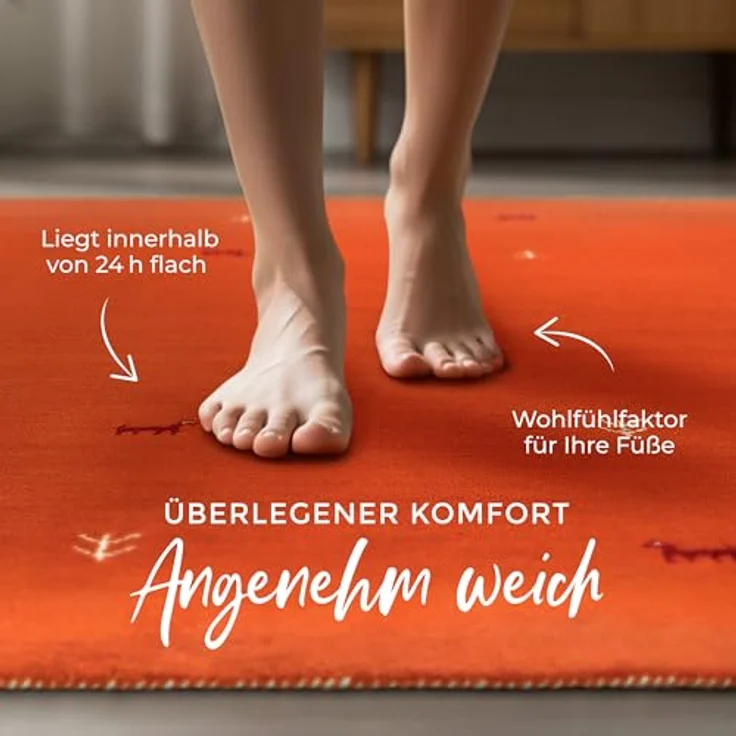 carpetfine 'Gabbeh Uni' Wollteppich, reine Wolle, Orange, 80 x 150 cm – Bild 6