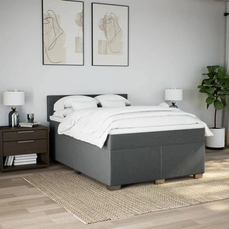 vidaXL Boxspringbett mit Matratze Dunkelgrau 140x200 cm Stoff 3288212 – Bild 4