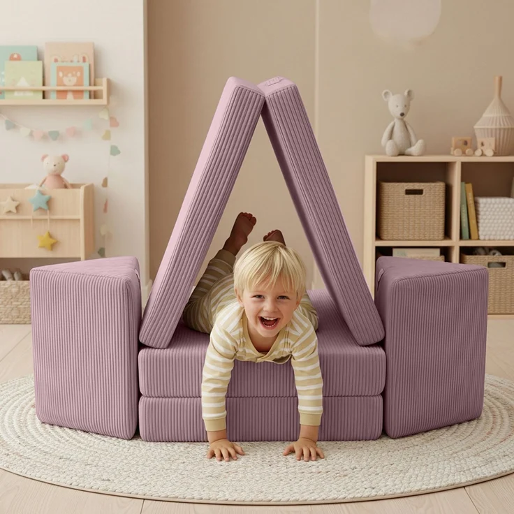 Bellabino 'Nile' Spielsofa, 4-tlg, Cord, pink, faltbare Kindercouch, abnehmbarer & waschbarer Bezug, Kindersofa aus Schaumstoff – Bild 2