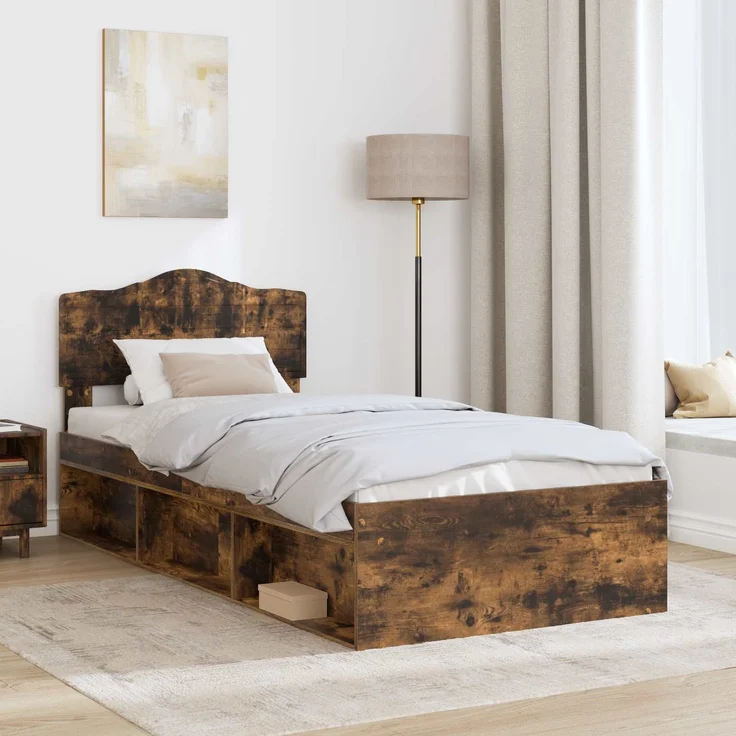 vidaXL Bettrahmen Geräucherte Eiche 75 x 190 cm Massives Kiefernholz 3412965 – Bild 2