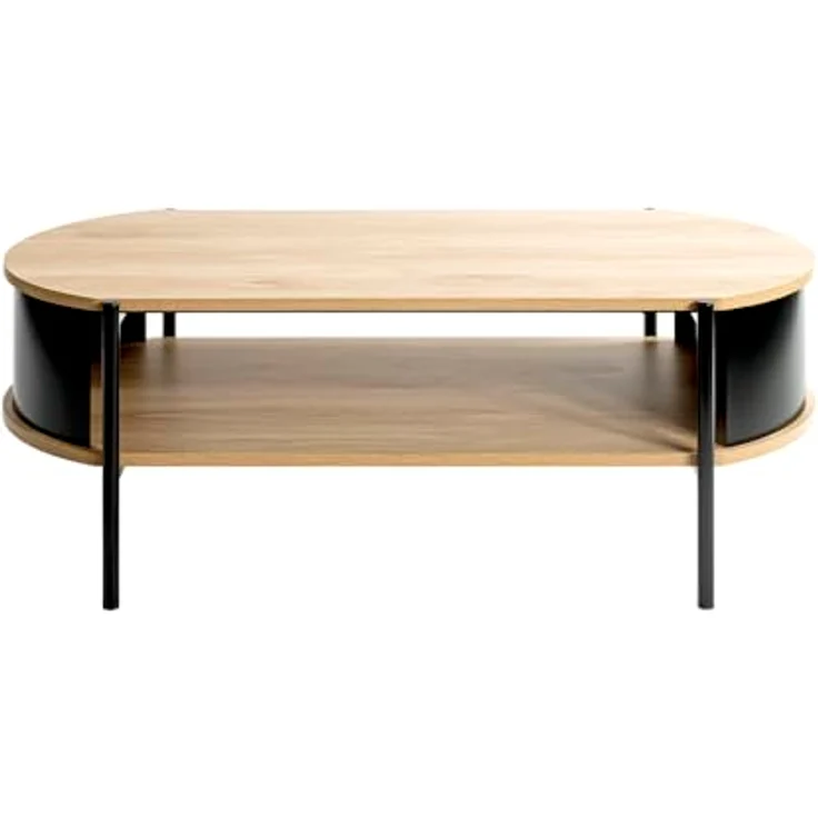 XXXL Couchtisch, oval, schwarz, Eiche, Metall, Holzwerkstoff, 54x37x100 cm – Bild 4
