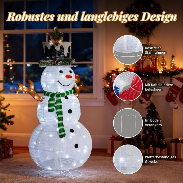 LALAHO Schneemann LED-Schneemann Weihnachten deko, 120cm mit 120 LEDs Weihnachtsbeleuchtung für Innen und Außen – Bild 4