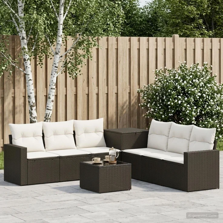 vidaXL Sofa Set 8 stk. Schwarz und Cremeweiß Polyrattan und Stahl 3448315 – Bild 1