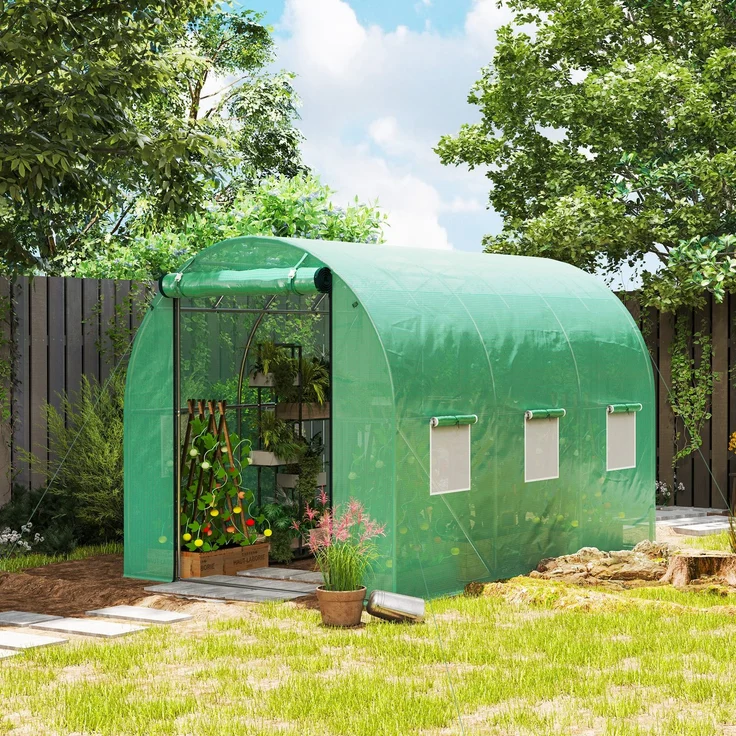MELAYR, Polytunnel Gewächshaus mit Kunststoff-Abdeckung und Stahlrahmen, 300 x 200 x 195 cm, Grün – Bild 3