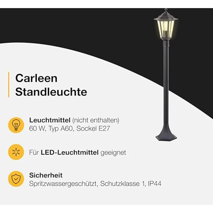 Brilliant spritzwassergeschützte Wegelampe - Standleuchte für den Außenbereich - Stehlampe mit 1x E27-Fassung für max. 40W - für den Garten aus Metall/Glas, in schwarz mit IP44-1m Höhe – Bild 3