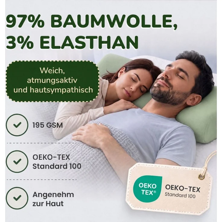 leevitex® Kissenbezug für Gesundheitskissen & Nackenkissen, 30-45 x 50-70 x 10-15 cm, (2 Stück), Jersey-Stretch mit Rundumgummizug, 97% Baumwolle, 3% Elasthan – Bild 4