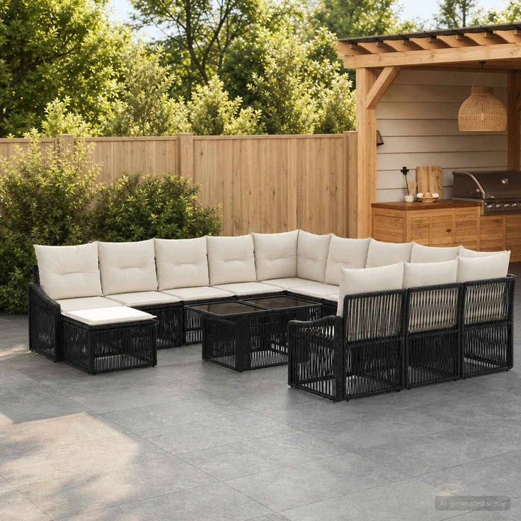 vidaXL Gartensofa-set 13 stk. Schwarz und Cremeweiß 100 x 55 x 73 cm 3437347 – Bild 1