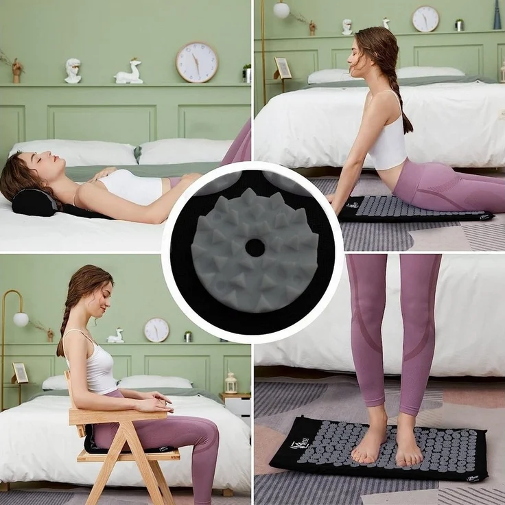 Montegoni Akupressurmatte mit Kissen für Massage & Schmerzlinderung, Shakti Matte Original (mit Praktische Tragetasche, Akupressur Set für Entspannung, Stimulation und Meditation), Stimulierende Spitzen, Entspannung, Schmerzlinderung – Bild 2