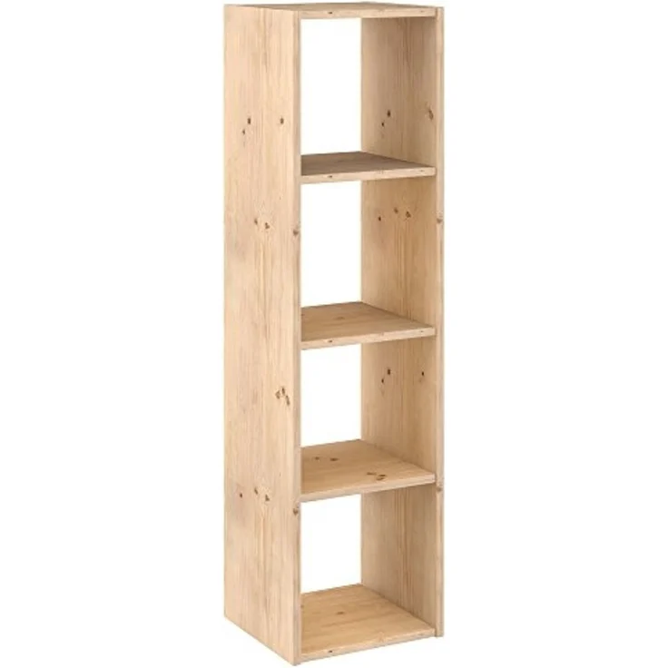 Astigarraga Kit Line Standregal Vollholz-Würfelregal mit vier Fächern, Bücherregal, Raumteiler, Unbehandeltes Kiefernholz – Bild 1