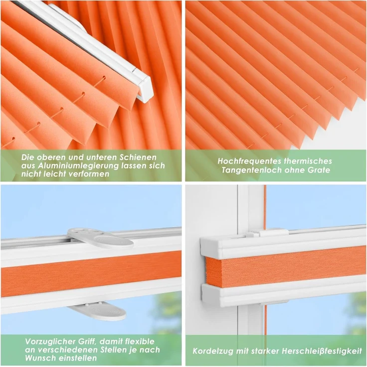 bobodeco Plissee ohne Bohren Klemmfix Faltrollo Jalousie Orange 80x130 cm (BxH), Plisseerollo Sichtschutz und Sonnenschutz Blickdicht Easyfix lichtdurchlässig Rollo für Fenster & Tür – Bild 3