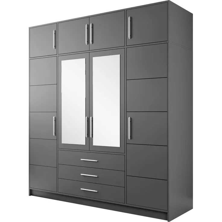Mirjan24 'Bado 4D' Kleiderschrank mit Schubladen und Spiegel, Laminatplatte Graphit, 245 x 58 x 196 cm – Bild 1