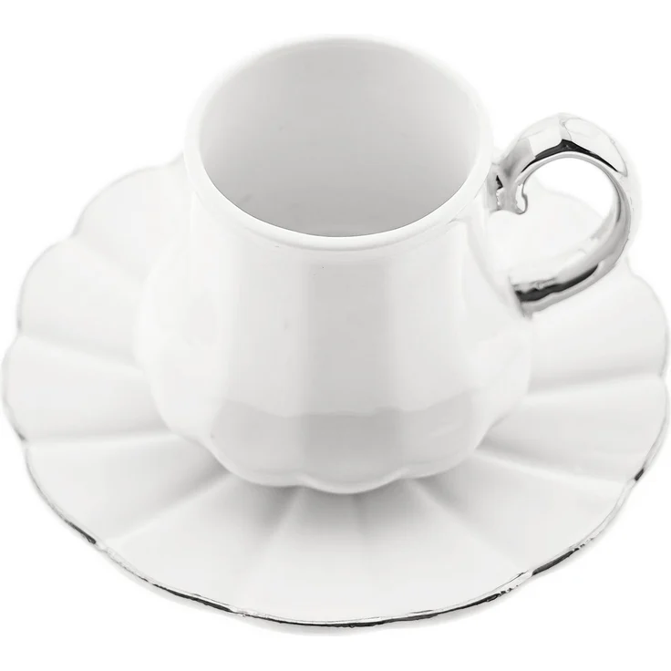 Elegantes 12-teiliges Mokkatassen-Set aus Porzellan - Weiß & Silber, 100 ml – Bild 2