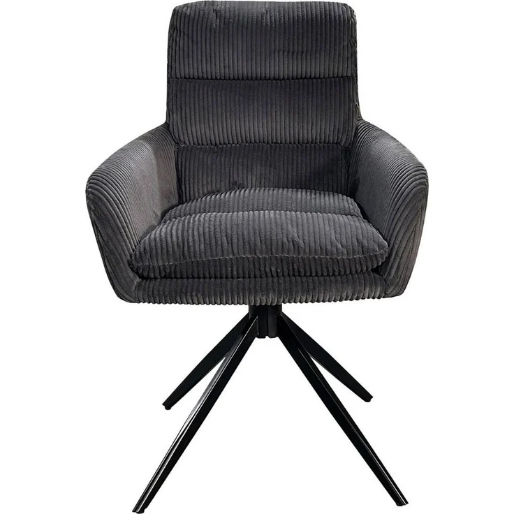 byLIVING Esszimmerstuhl 2er Set PURA/Grob-Cord dunkelgrau/Gestell Metall schwarz matt/Sitzschale 360° drehbar/Polsterstuhl/Armlehnstuhl/B 58, H 74, T 60 cm – Bild 3