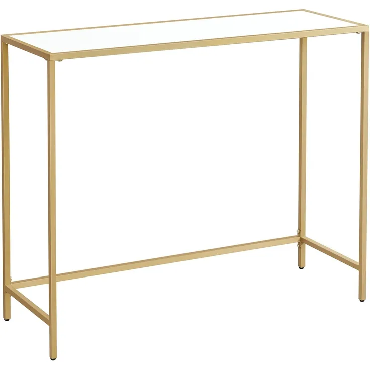 Vasagle Konsolentisch, Beistelltisch, Wohnzimmertisch mit Stahlgestell, moderner Sofatisch, einfacher Aufbau, verstellbare Füße, Wohnzimmer, Flur, goldfarben-weiß von Songmics LNT026A10
