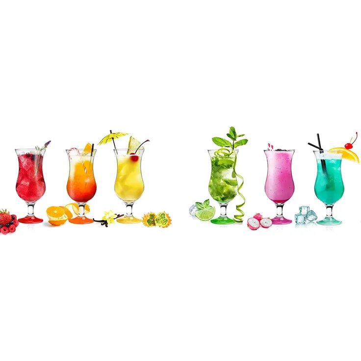 6 Hurricane-Cocktailgläser/ Longdrinkgläser/ Trinkgläser 480ml mit buntem Fuß