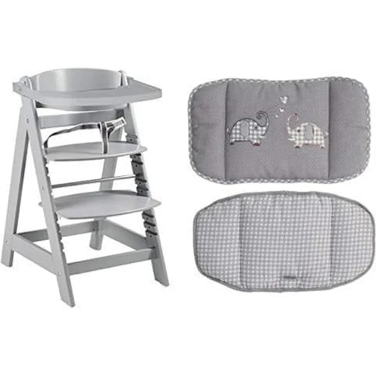 roba Treppenhochstuhl mitwachsend, Sit Up Click & Fun, Holz taupe, mit abnehmbarem Essbrett und Sitzverkleinerer Jumbotwins