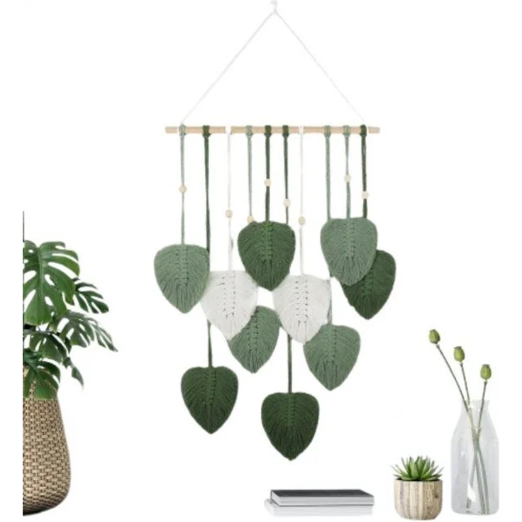 Blusmart Wandteppich Gewebter, handgefertigter Wandteppich, Höhe: 90 mm, Wandbehang mit Blattmotiv aus Baumwollseil – Bild 4