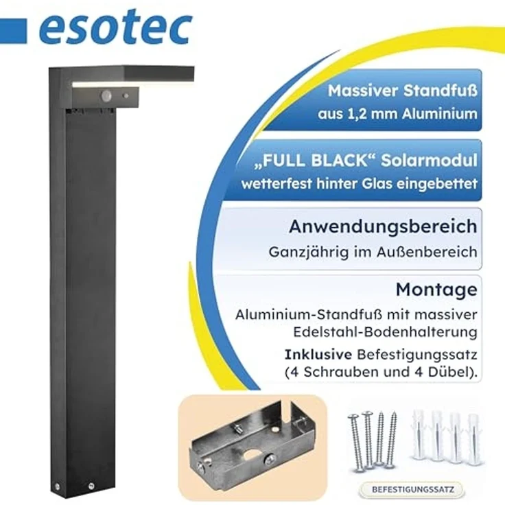 esotec LED Solarleuchte Metall PIR-Standleuchte Stella H80cm 3Modi 40LEDs 3000K Garten 102936, LED fest integriert – Bild 5
