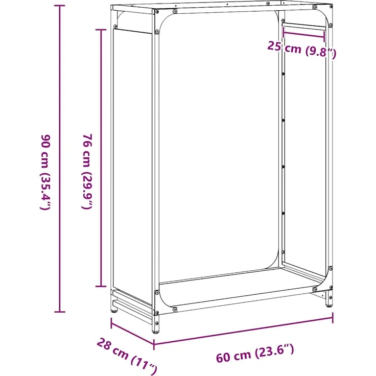 vidaXL Brennholzregal Schwarz 60x28x90 cm Kaltgewalzter Stahl 864211 – Bild 10