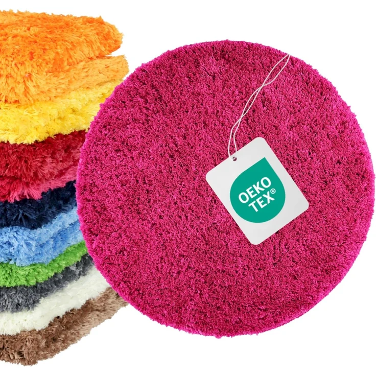 WohnDirect Badezimmerteppich Rund Ø 56 cm Pink – Badematte Rund Flauschig & rutschfest, Kleiner Badvorleger Saugstark, Waschbar, für Gäste-Bad & Fußbodenheizung