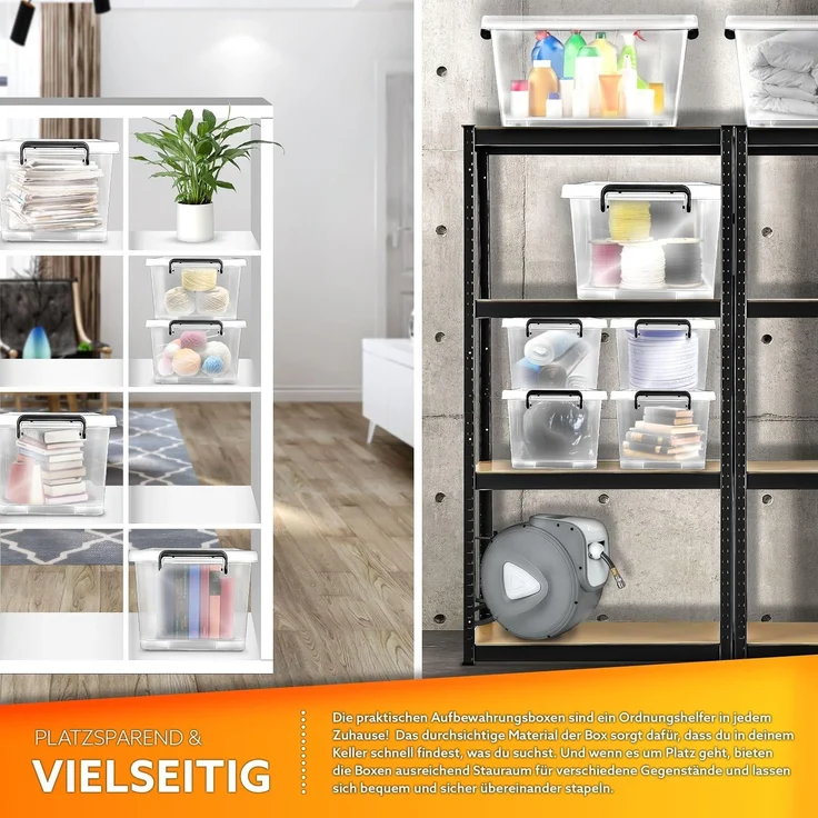 tillvex® Aufbewahrungsboxen mit Deckel 6er Set - 88L, lebensmittelecht | Kunststoff Boxen Set stapelbar | Aufbewahrung Ordnungssystem Box groß | Aufbewahrungsbox Kleiderboxen transparent 100% Neumaterial – Bild 7