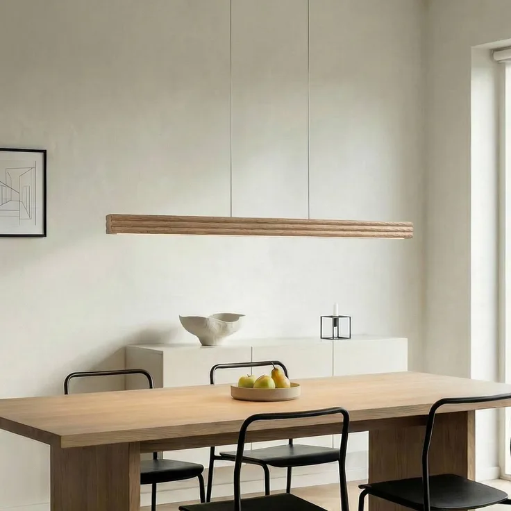 Lucande LED-Hängelampe Annetta, 117 cm, dimmbar mit CCT-Funktion und Eichenholz-Edelstahl-Design