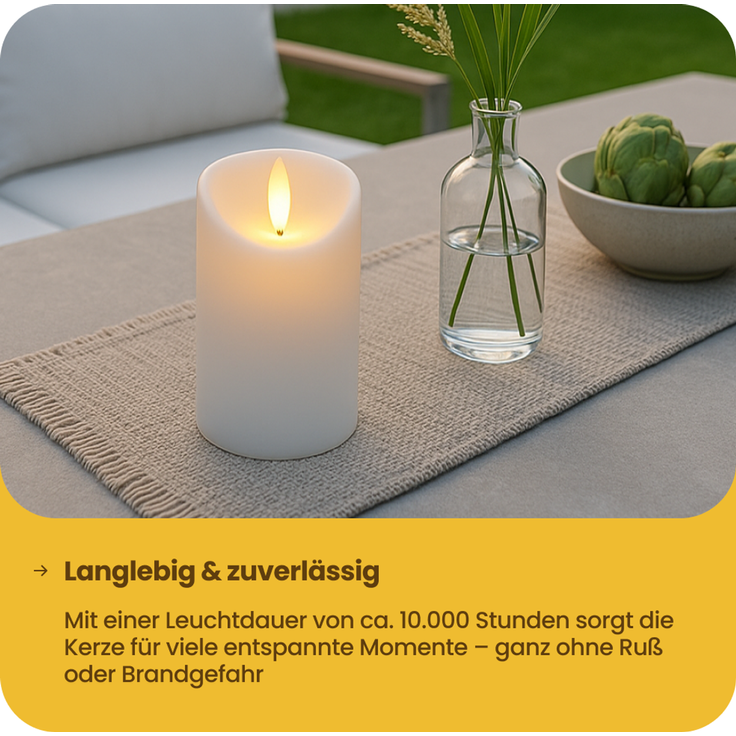 Star LED Stumpenkerze Flamme - Mit timer & Flackerlicht - Für Innen- & Außenbereich - Warmweißes Licht - 13 cm Hoch, IP44 - Weißer Kunststoff – Bild 6