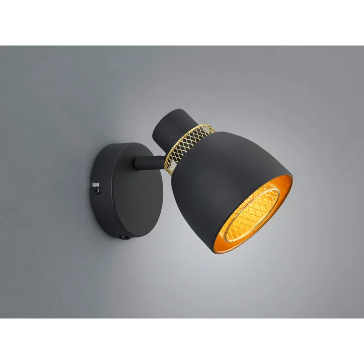 Wandstrahler PUNCH Metall Schwarz Gold mit Drahtgeflecht, Breite 10cm