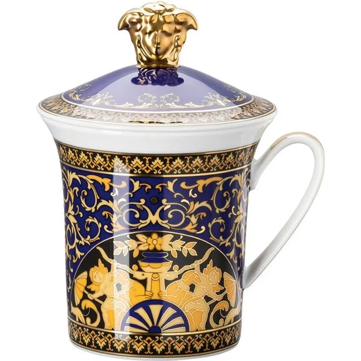 Rosenthal Versace Henkelbecher mit Deckel Blau 0,35 L