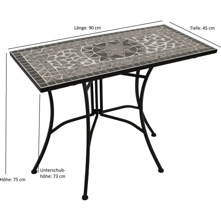 DEGAMO SIENA Balkonset 3-teilig, Metall + Mosaik, schwarz/grau, Tisch 90x45cm eckig – Bild 5