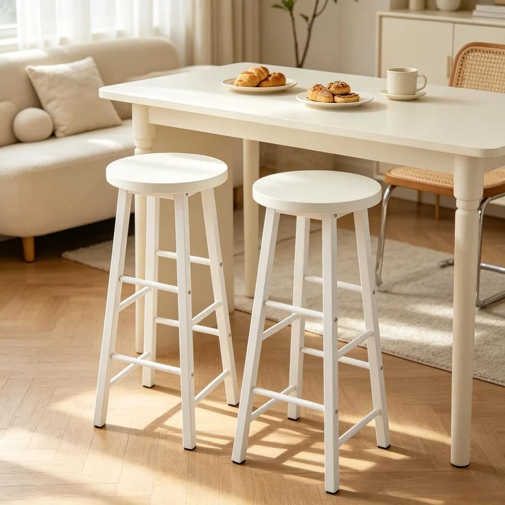 Hochstuhl,Frühstück Hocker,Tisch Hocker,Satz von 2 Bar Hocker,Küche Hocker,Bar Stuhl mit Fußlehne(Nur 2Pcs Stühle)--Weiß--30x30x71cm--YOUDENOVA – Bild 2