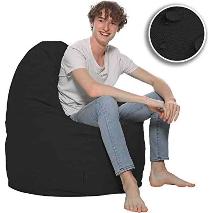 HomeIdeal - Sitzsack XXL Bodenkissen für Erwachsene & Kinder - Geeignet für Gaming oder Entspannen - Indoor wie Outdoor da er Wasserfest ist - mit EPS Perlen, Farbe:Schwarz, Größe:XL – Bild 6