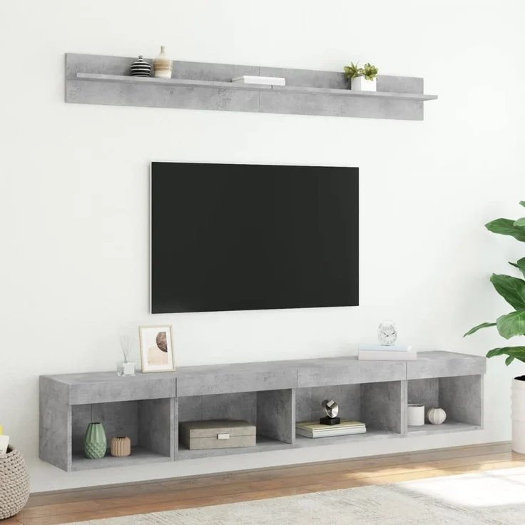 vidaXL 5-tlg. Wohnwand mit LED-Beleuchtung Betongrau Holzwerkstoff 3216685 – Bild 3