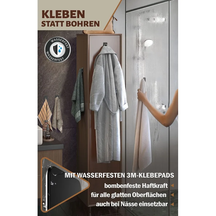 Lindenstein Wandhaken 6er-Set Schwarz – Edelstahl V2A, 3M-Pads, ohne Bohren – Bild 4