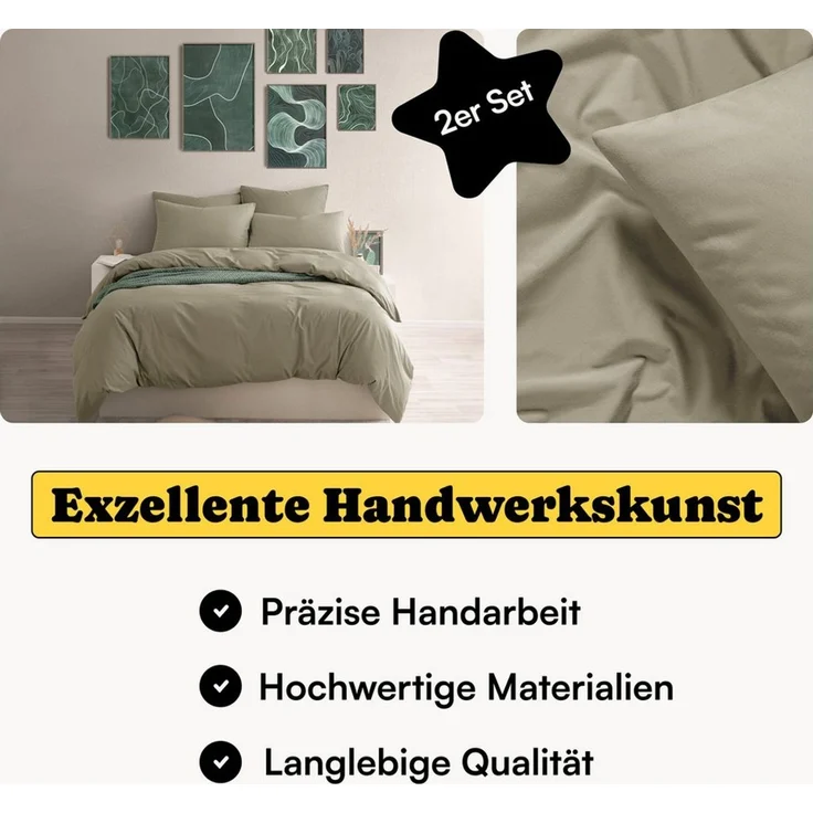Seralino Kissenbezüge Perkal Kissenbezug (100% Baumwolle) weich angeraut, hautfreundlich, besonders weich & atmungsaktiv, BCI zertifiziert, mit Reißverschluss – Bild 1