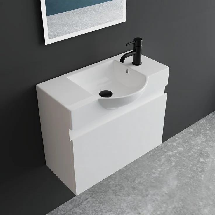 Alpenberger Badmöbel-Set Waschbecken mit Unterschrank 55 cm Breit, (Badezimmermöbel Waschtisch, Badschrank Schmal), Waschbeckenunterschrank mit Softclose – Bild 1