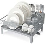 SONGMICS Abtropfgestell Geschirr, Geschirr-Abtropfständer, 360° drehbarer und ausziehbarer Ablauf, Abtropfschale, Besteckhalter, Küche, 31 x 42 x 18,5 cm