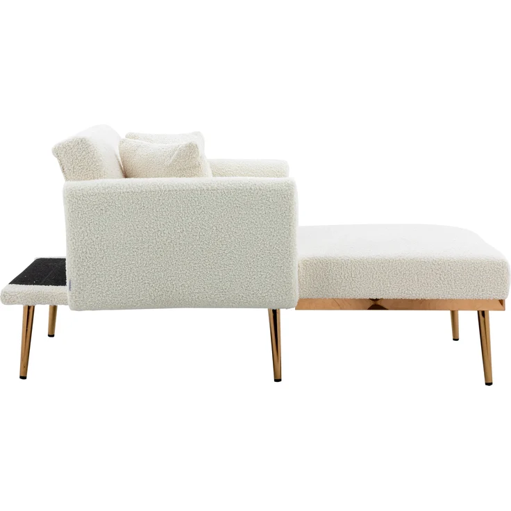 LVHOM Klappsofa mit Schlaffunktion, Schlafsofa Samtbezug mit goldenen Metallbeine, Klappbett Bettsofa Bettcouch, Chaiselounge, Weiß – Bild 10