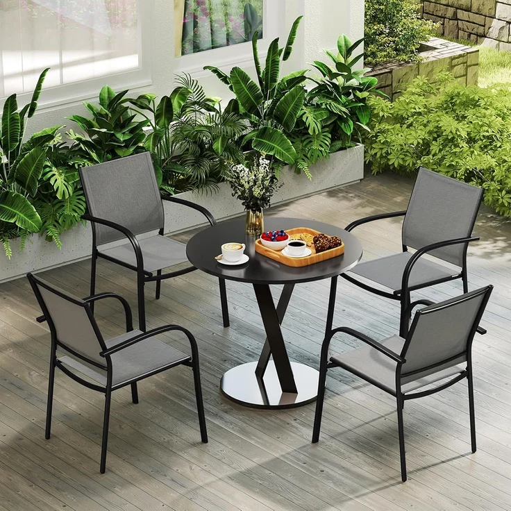 FANTASK Terrassenstühle aus Textilene und Metallgestell, Balkonstühle, Gartenstühle 2er Set mit Armlehnen bis 150 kg belastbar, 61 x 58 x 85 cm (Grau) – Bild 2
