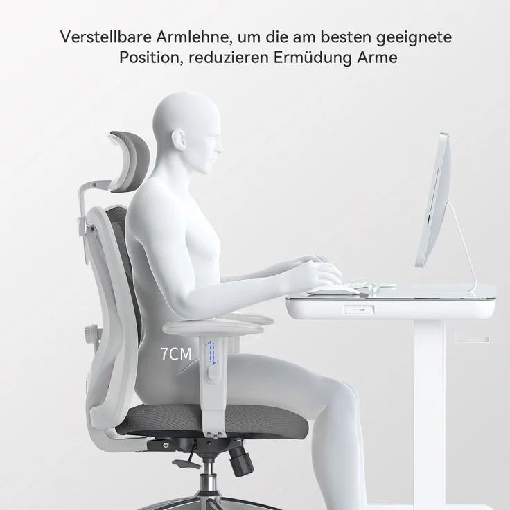 Sihoo Ergonomischer Stuhl M18, 130 x 74 cm, weißer Rahmen + graues Netzgewebe – Bild 6