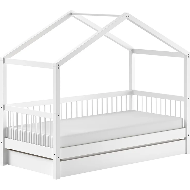 Hausbett >Buche Massiv< in Buche massiv weiß lackiert - 207,5x170x97,5 (BxHxT) – Bild 1