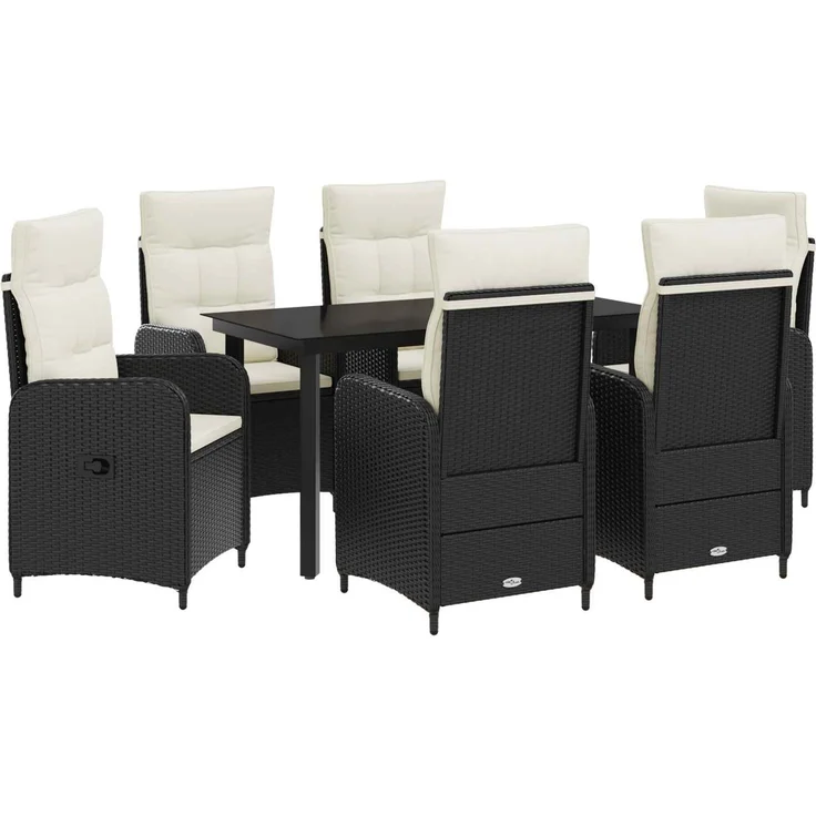 vidaXL Garten Essgruppe 7 stk. Schwarz und Cremeweiß 140 x 70 x 74 cm 3422481 – Bild 2