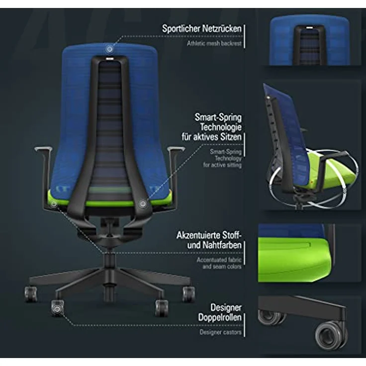 Interstuhl Bürostuhl Pure Active Edition - Ergonomischer Drehstuhl mit Smart-Spring Technologie, 1D-Armlehne, Blau | Grün, Made in Germany – Bild 4