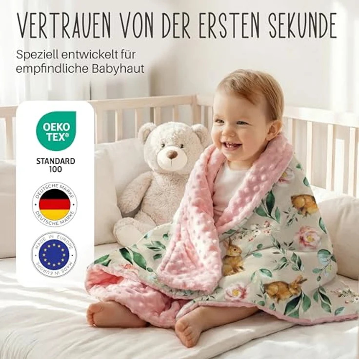 LULANDO® Babydecke 100x75 cm Kuscheldecke Krabbeldecke Spieldecke aus 100% Baumwolle - Standard 100 von Oeko-Tex - Antiallergisch - Hergestellt in der EU – Bild 3